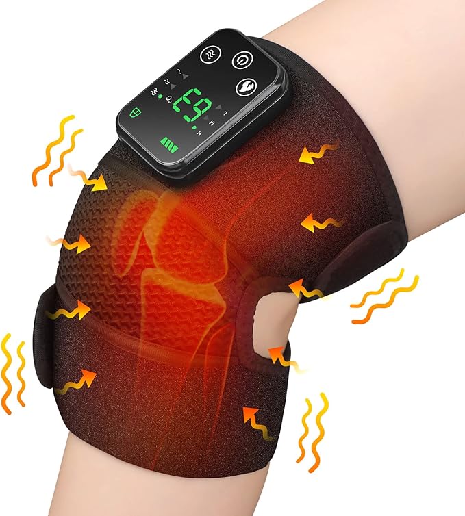 Cordless Heated Knee Massager, Knee Heating Pad for Knee Pain Relief, FSA Eligible HSA, Heated Knee Brace Wrap, Heat & Massage, Joint & Arthritis Comfort