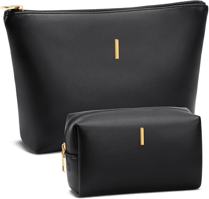 Valentine's Day Gifts for Women Girlfriend Initial Makeup Bag for Teen Girls Personalized Gifts for Friend Teacher Mom Wife Cosmetic Travel Toiletry Bag(Black,I)