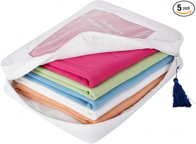 The Cashmere Choice 5 Pack Cashmere Wool Sweater Storage Bags Moth Proof â 100% Cotton Breathable Clothes Protection Pouch â XL
