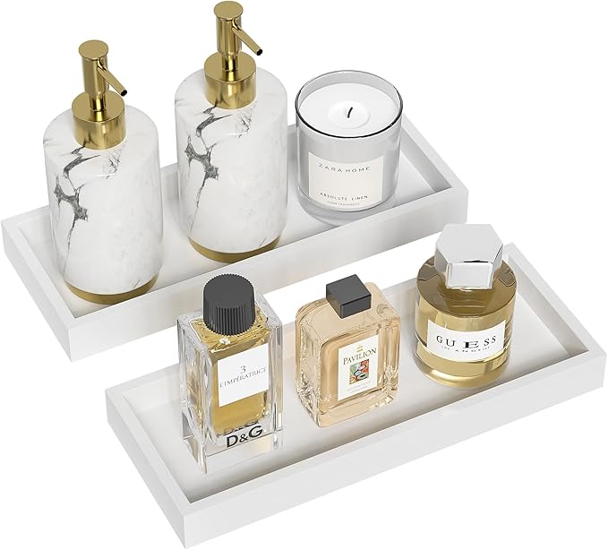 ZHWS Bathroom Vanity Tray for Countertop Decor Perfume Jewelry Toiletries, Toilet Tank Tray for Candle Bamboo Kitchen Tray for Soap Dispenser Spice Coffee Set of 2 11.3ââL x 4.4ââW x 1.14ââH