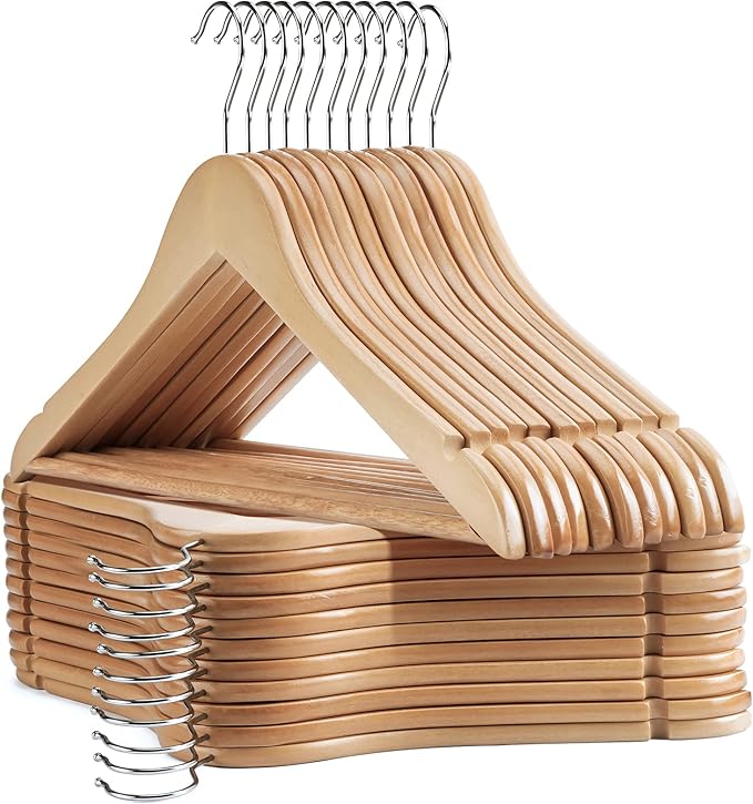 Wooden Hangers 30 Pack Clothes Hanger for Daily Used,Coat Hangers for Closet,Heavy Duty Wood Hanger for Suit, Shirts, Jackets, Dress, Pant ï¼Light Naturalï¼