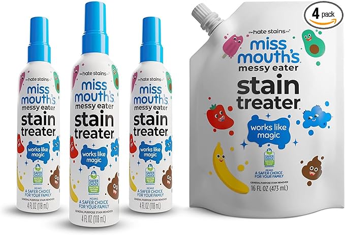 Miss Mouth's Messy Eater Stain Treater Ultimate Refill Bundle with - 4oz 3 Pack Stain Remover and 16oz Refill Pouch