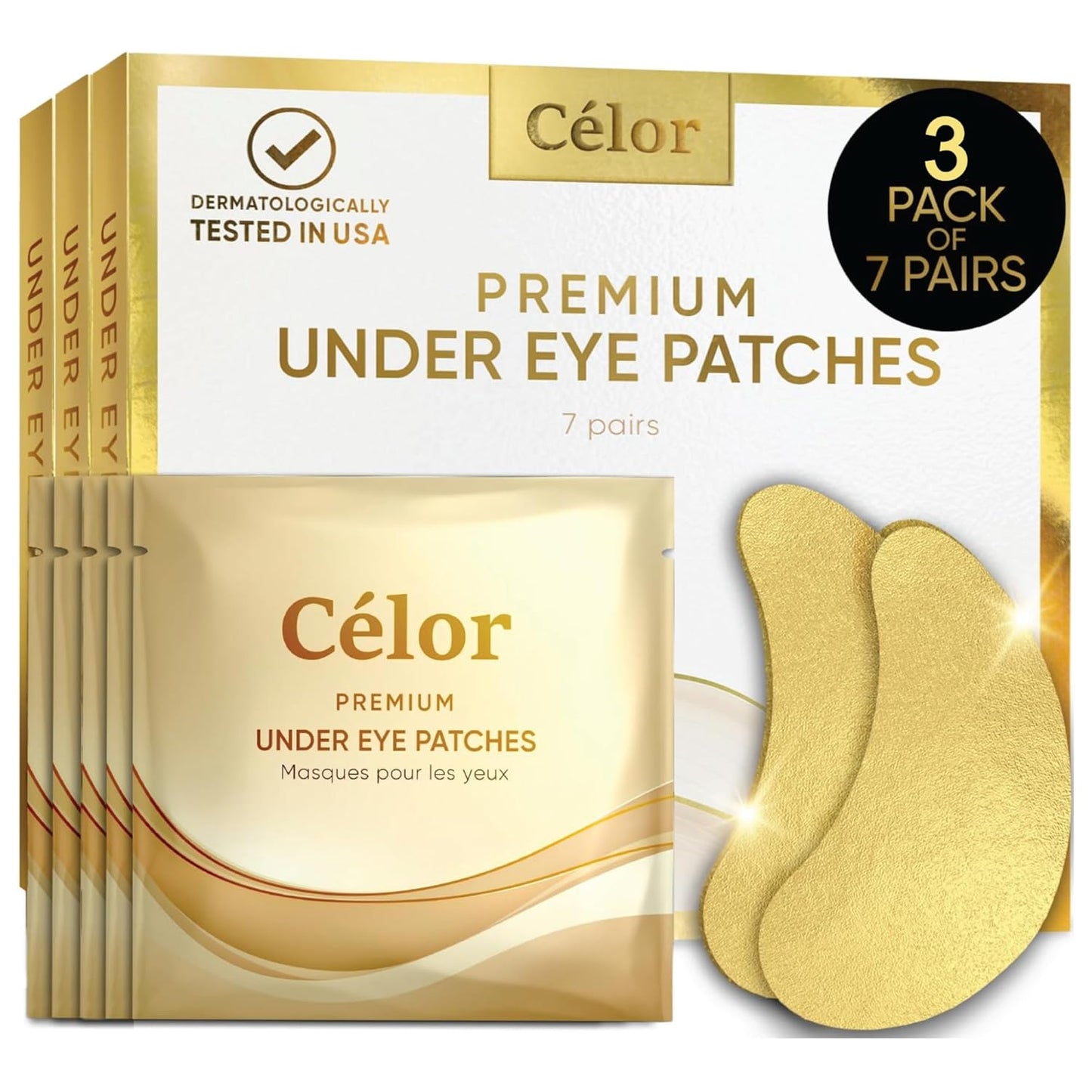 CÃLOR Under Eye Patches Premium - Golden Under Eye Mask Enriched with Hyaluronic Acid, Caffeine, Tea Tree & Collagen, Under Eye Patches for Puffy Eyes, Dark Circles and Puffiness (21 Pairs)