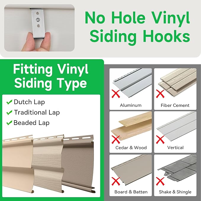 Cozcty Siding Hooks, 20 Pack Upgrade Outdoor Hooks with Screw Hold Up to 20lbs, Easy Install Soffit Hanger, No Hole Stainless Steel Vinyl Siding Clips for Hanging Solar Lights, Home Decor, Wreaths
