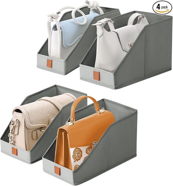 DIMJ Closet Organizers for Purses and Bag Storage, Small Storage Bins Foldable, Storage Baskets for Shelves, Wardrobe, Bedroom, Office - Fabric Cube Storage 4 Pack(Gray, 5.9 x 11.8 x 6.7 in)