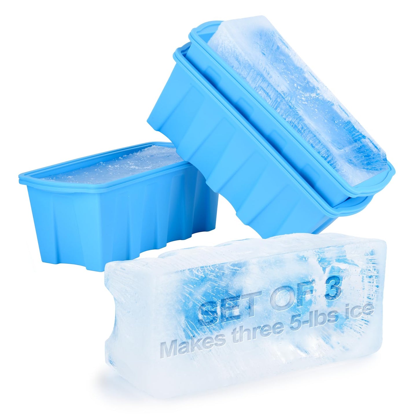 Extra Large Ice Block Mold 3 Pack-Makes three 5 lb Extra-large Ice cubes, Steel reinforced molds,Upgrade Ice Cube Makerï¼Ideal for Revitalizing Ice Baths or Chilled Coolers ï¼Reusable Silicone Molds