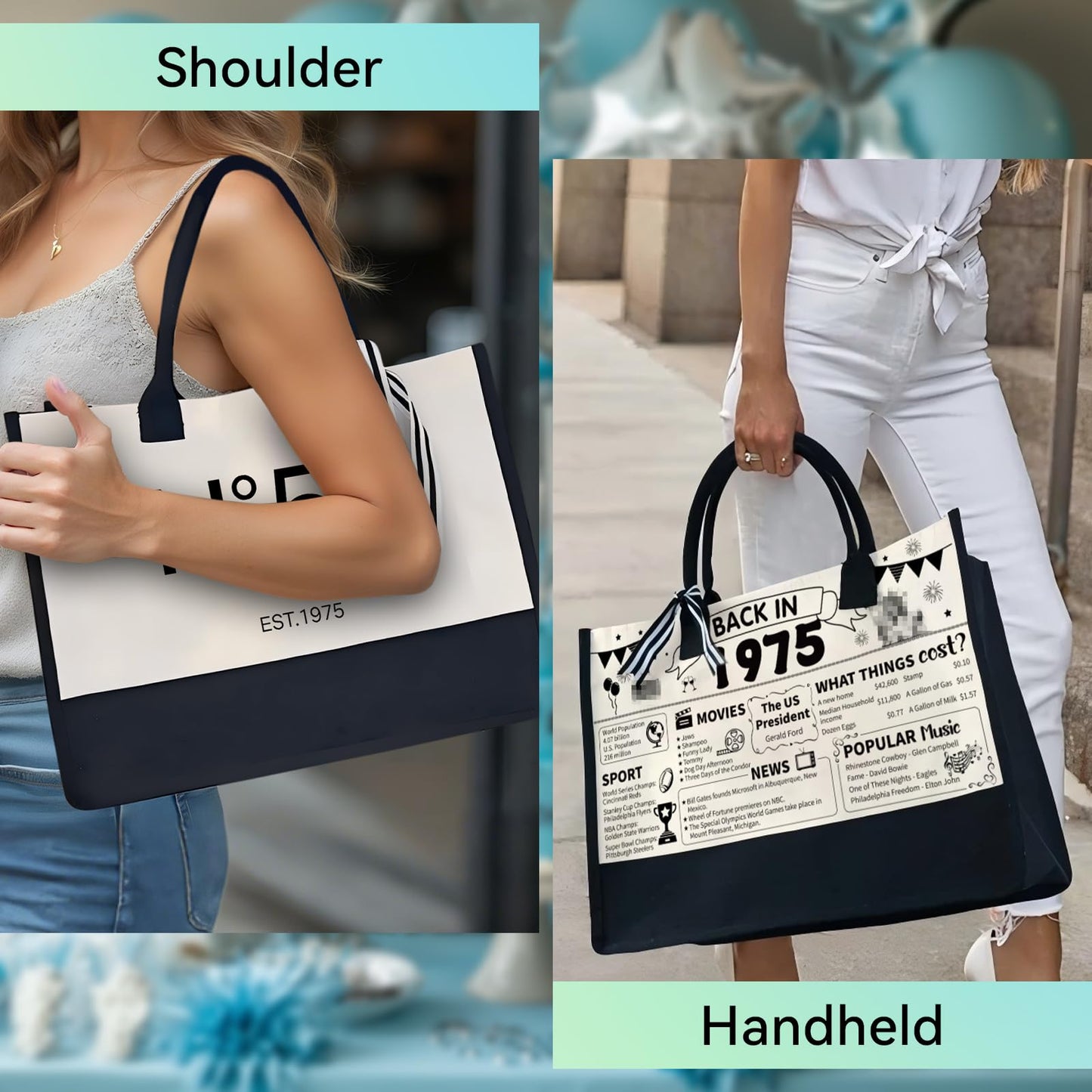 50th Birthday Gift Set for Women Her β No.50 Vintage 1975 Tote Bag, Makeup Bag & 20oz Tumbler β Elegant Birthday Present for 50th Years Old Mom, Wife, Sister, Friends