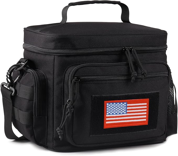 Lunch Box for Men, Tactical Lunch Bag MOLLE Webbing Leakproof Insulated Large Lunch Cooler Women Adult Meal with Adjustable Shoulder Strap Durable Lunch Pail(Black)