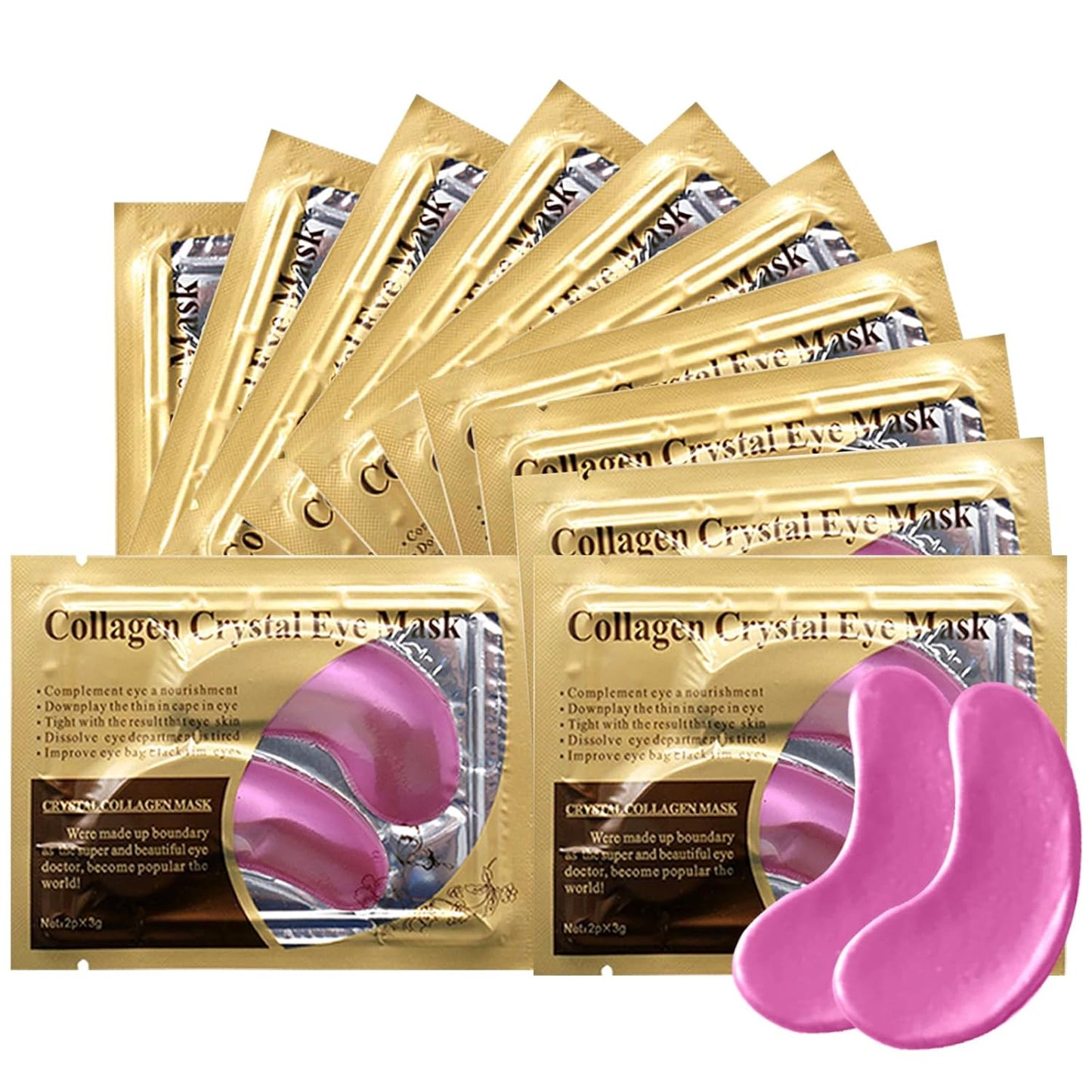 Pink Collagen Eye Mask, 30 Pairs Crystal Gold Under Eye Patches For Puffy Eyes and Dark Circles â Look Less Tired and Reduce Wrinkles and Fine Lines (Pink)