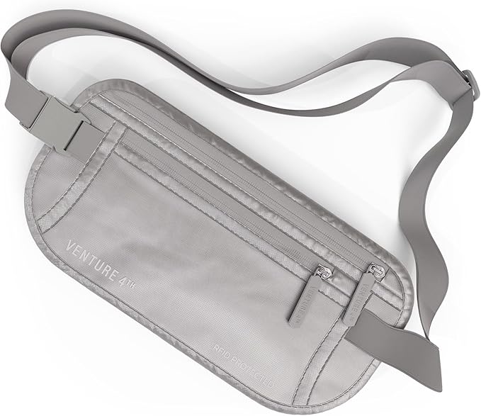 VENTURE 4TH Money Belt for Travel â Hidden Under-Clothes RFID Blocking Passport Holder & Slim Travel Wallet Pouch for Men & Women to Protect Cash, Cards & Documents (Sleek Silver)