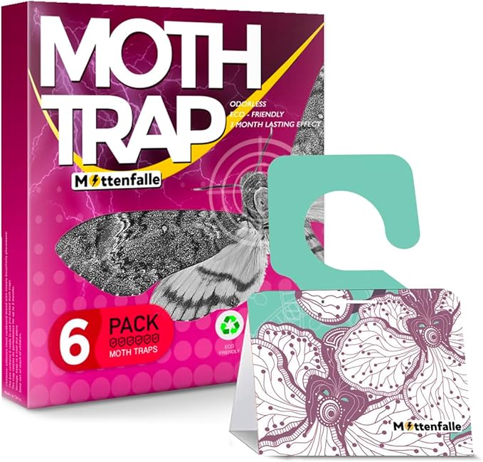 Mottenfalle Clothes Moth Traps, 6-Pack â Premium Non-Toxic Pheromone Traps for Closets, Wool Clothing, Carpets & Home Fabrics, Odorless & Eco-Friendly Protection (with Hook)
