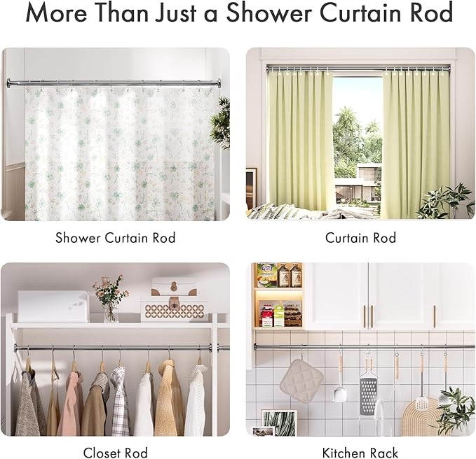 AmazerBath Spring Tension Shower Curtain Rod, 31-75 Inches Heavy Duty Tension Rod Rust Proof Bathroom Curtain Rod, Adjustable No Drill Easy Segmented Installation, Chrome