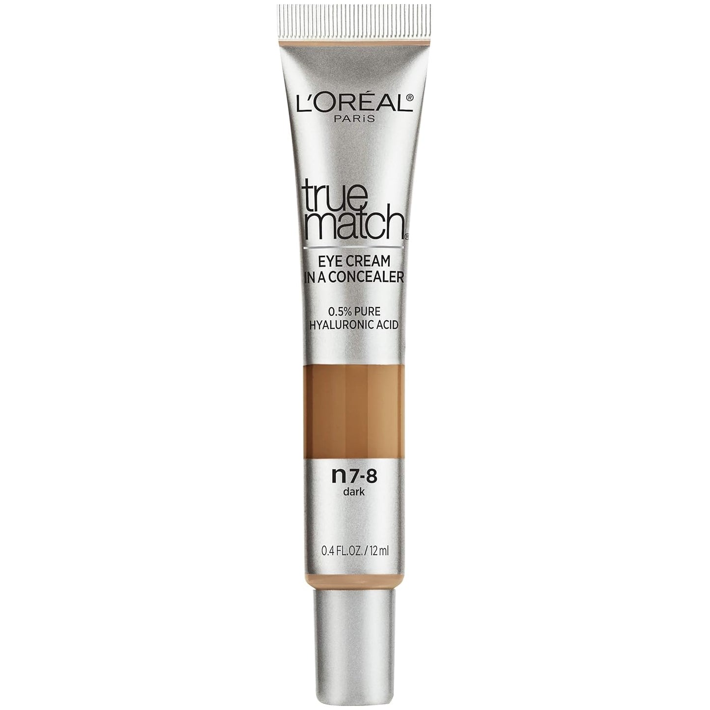 LâOréal Paris True Match Eye Cream in a Concealer, 0.5% hyaluronic acid, Dark N7-8, 0.4 fl. oz.