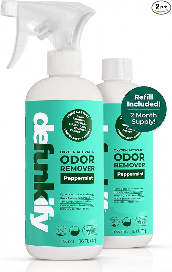 Fabric Freshener Spray, 32oz. 'Peppermint' Odor Remover Spray. Shoe Deodorizer, Carpet Deodorizer, Odor Eliminator for Strong Odors Cleaning Supplies. ProvenSafe⢠Fabric Freshener for Sensitive Gear