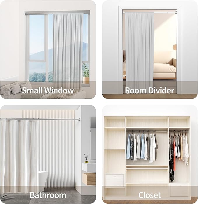 Mcrbeay Shower Curtain Rod, 1" Diameter Heavy Duty Tension Shower Rod, Non Slip Adjustable 28-74 inch No Drilling Shower Curtain Rods Spring Tension For Bathroom, Shower Stall, No Rust, Silver