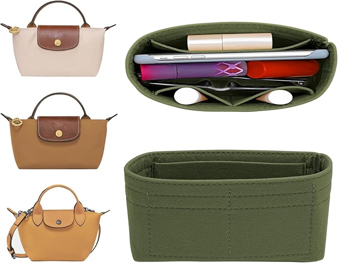 Felt Mini Organizer Insert for Longchamp mini XS Bag,Purse Organizer Insert For Handbag (Green)