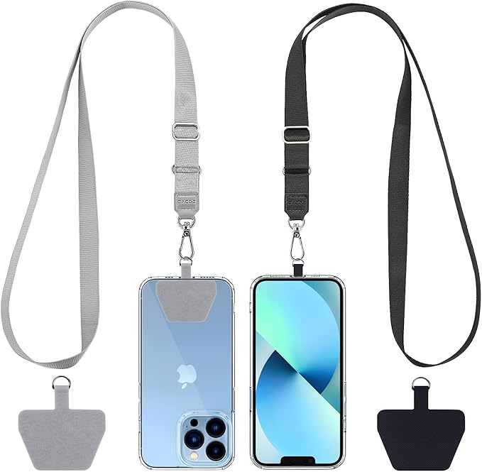 CACOE Phone Lanyard 2 Pack-2Ã Adjustable Neck Strap,2Ã Phone Patches,Universal Cell Phone Multifuctional Patch Lanyards Compatible with Most Smartphones(Black+Gray)