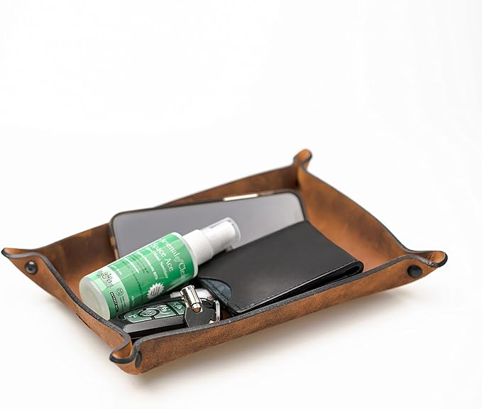 Main Street Forge Leather Valet Tray for Men â Rustic EDC Organizer for Keys, Phone & Wallet â Made in USA - Rustic Montana