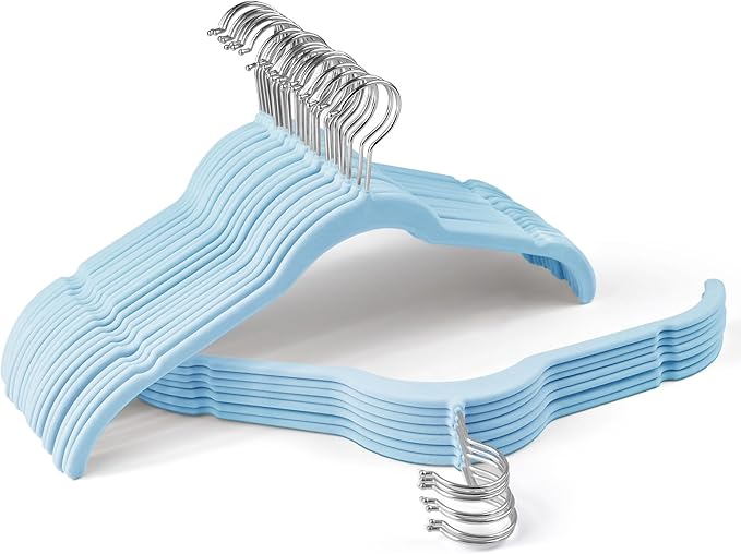 30 Pack Velvet Hangers â Premium Non-Slip Slim Clothes Hangers with 360° Swivel Hook, Space-Saving Flocked Shirt Hangers for Coats, Dresses, Blouses, Suits(Blue)