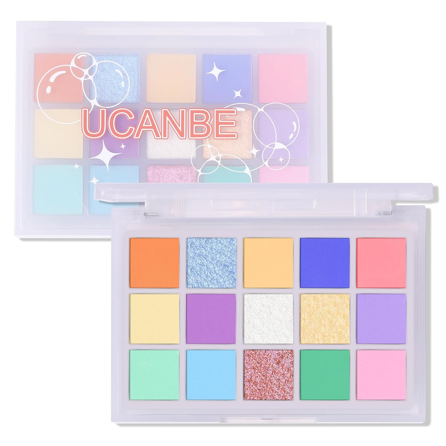 UCANBE Colorful Eyeshadow Palette â 15 Colors Vibrant Matte, Dazzling Shimmer & Glitter Duochrome Finishes â Highly Pigmented, Blendable, Long-Lasting Pastel Rainbow Eye Makeup Pallet - Seaform Dreams