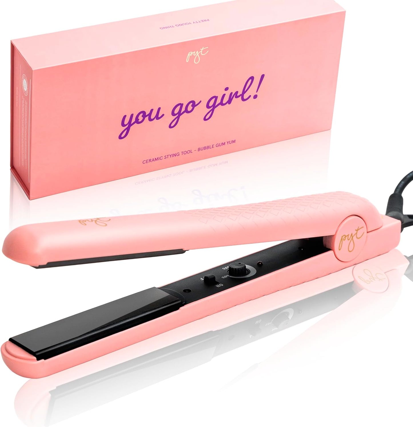 PYT 1.25â Professional Ceramic Hair Straightener â Negative Ion Flat Iron for Frizz-Free Shine, Adjustable Temperature, Dual Voltage, Lightweight Design, Straightens and Curls