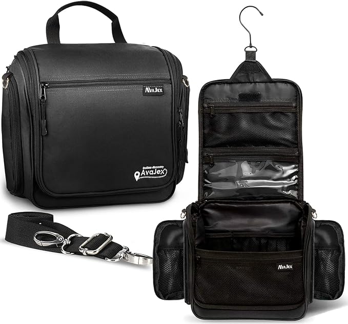 Extra Large (11.8âx11.8âx4â) Hanging Travel Toiletry Bag for Men and Women - Cosmetic Travel Bag With Shoulder Strap - Waterproof Hygiene Bag with Metal Swivel Hook and 19 Compartments for Toiletries