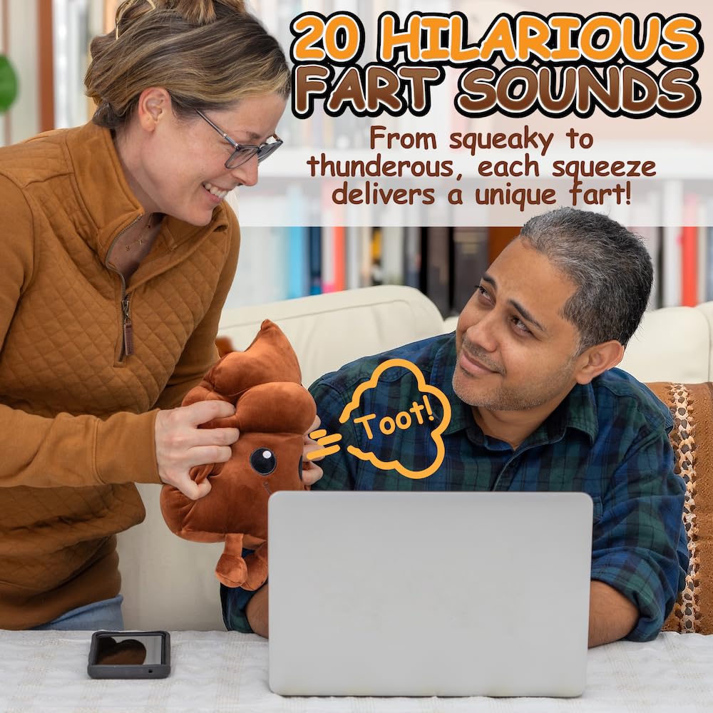 Twiddler Toys Poop Emoji Fart Noise Maker - Large 11β Plush Toy Makes 20 Hilarious Farting Sounds - Funny Gag Gift for Friends and Coworkers