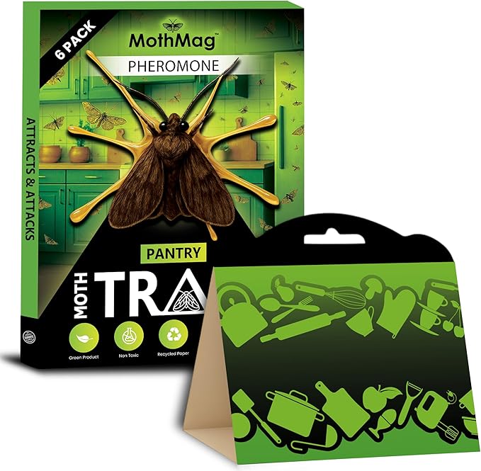 MothMag Pantry Moth Traps with Pheromones â 6 Pack, Non-Toxic Insect Killer for Kitchen, Cupboards, and Food Storage â Indoor Pantry Moth Glue Traps How to Get Rid of Pantry Moths