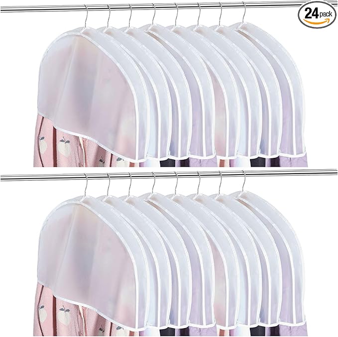 Patelai 24 Pcs Shoulder Covers for Hanging Clothes 24 x 12 x 2 Inches Plastic Garment Dust Covers Protectors with 2" Gusset for Closet Storage Suit, Coats, Jackets, Dress Closet Storage