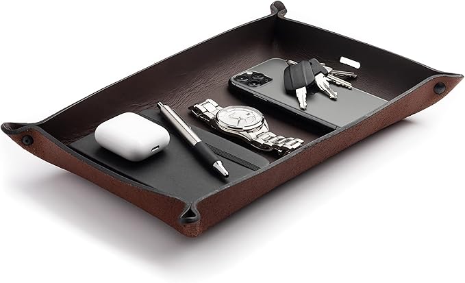 Main Street Forge Leather Valet Tray for Men â Rustic EDC Organizer for Keys, Phone & Wallet â Made in USA â Whiskey Barrel Brown