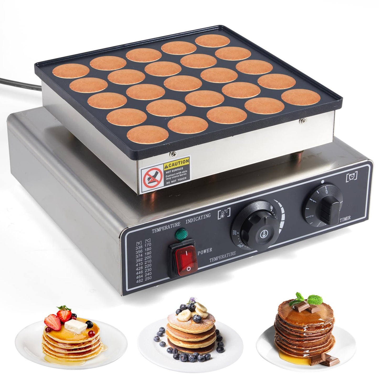 25PCS Commercial Mini Pancake Maker Machine â Stainless Steel 1.6inch Dutch Pancake Maker with Non-Stick Griddle, Adjustable Temperature & Timer â Electric 900W Maquina Para Mini Pancakes
