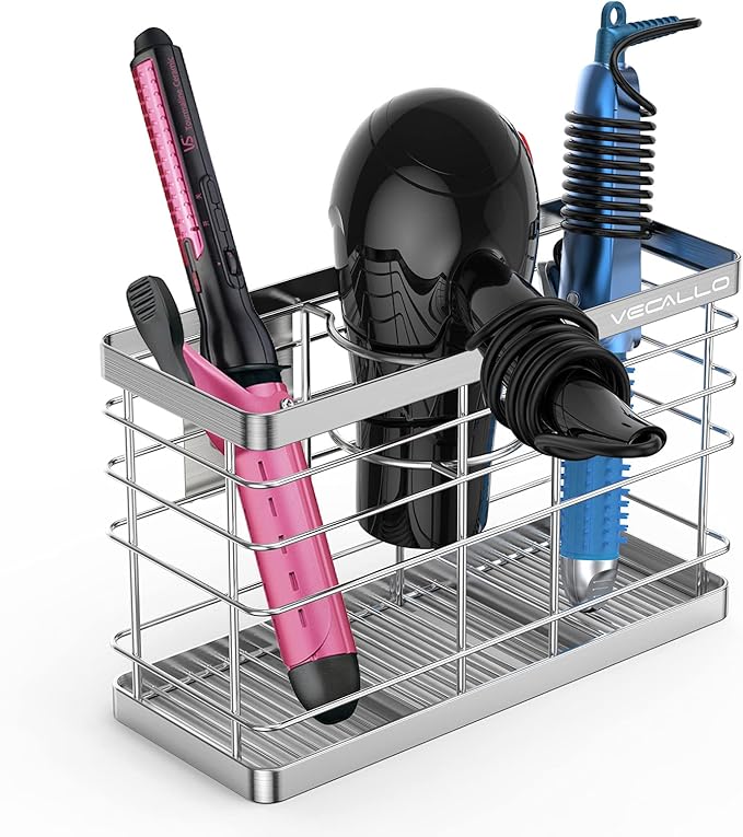 Hair Dryer Holder - Hair Tool Organizer Wall Mount/Adhesive Blow Dryer Holder/Curling iron holder Cabinet Door Bathroom Organizer for Hair Dryer, Curling Wands, Hair Straighteners