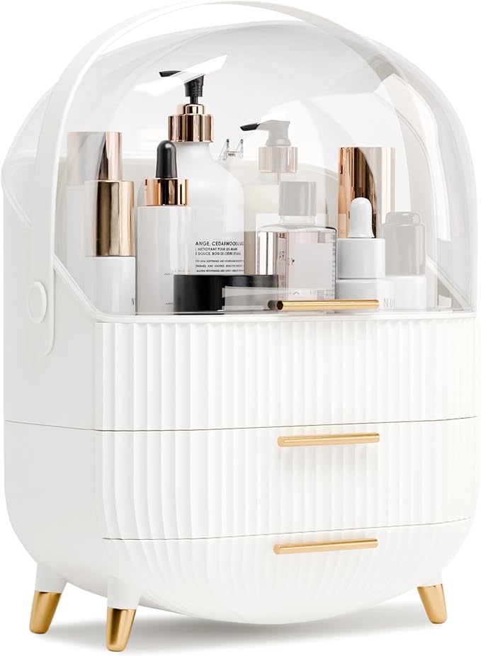 Makeup Organizers and Storage, Make up Organizer for Vanity Cosmetics Skincare Organizers With Lid and Drawers Display Cases for Countertopï¼Whiteï¼