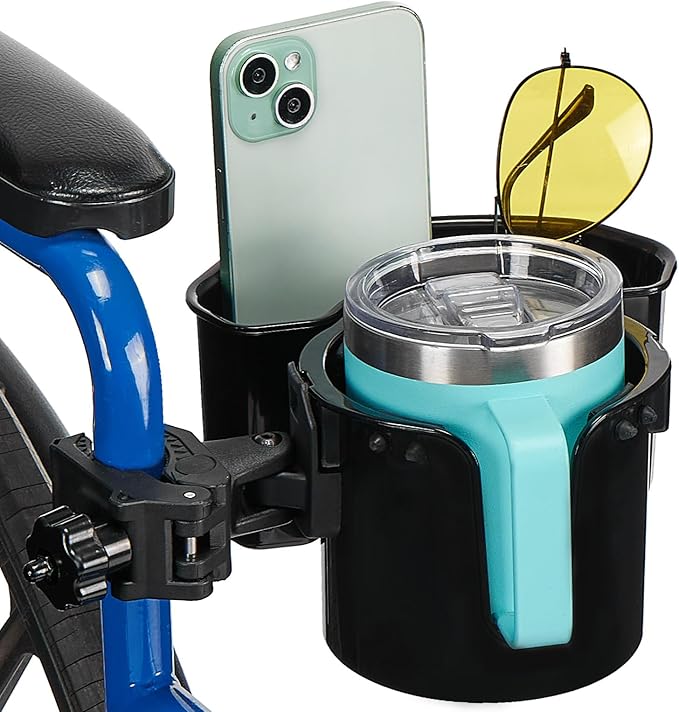 JOYTUTUS Wheelchair Cup Holder, 2-in-1 Walker Cup Holder with 6.4'' Large Storage Box, Drink Holder for Bottle with Handle, Fit for Wheelchair, Walker, Rollator, Stroller, Camper, Golf cart (Large)