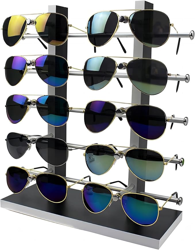 Wood Sunglasses Holder Display Stand, Wooden Glasses Holder Eyeglass Holder Stand Rack Sunglass Organizer Stand for Desk Dresser Tabletop (BLACK 10 Pairs)