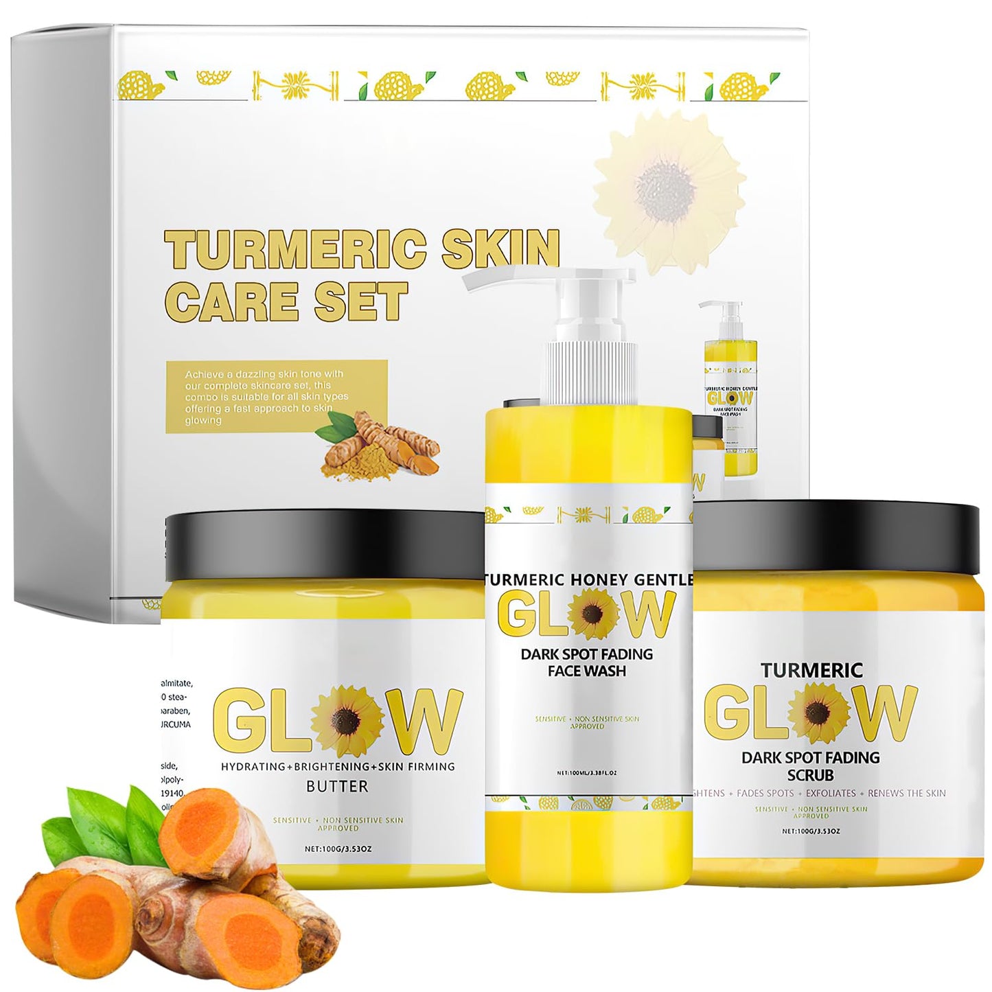 Glow Combo Skincare Set,3 In 1 Turmeric Combo Skincare Setï¼Turmeric Glow Butter,Hydration Glowing Skincare Set for All Skin Types