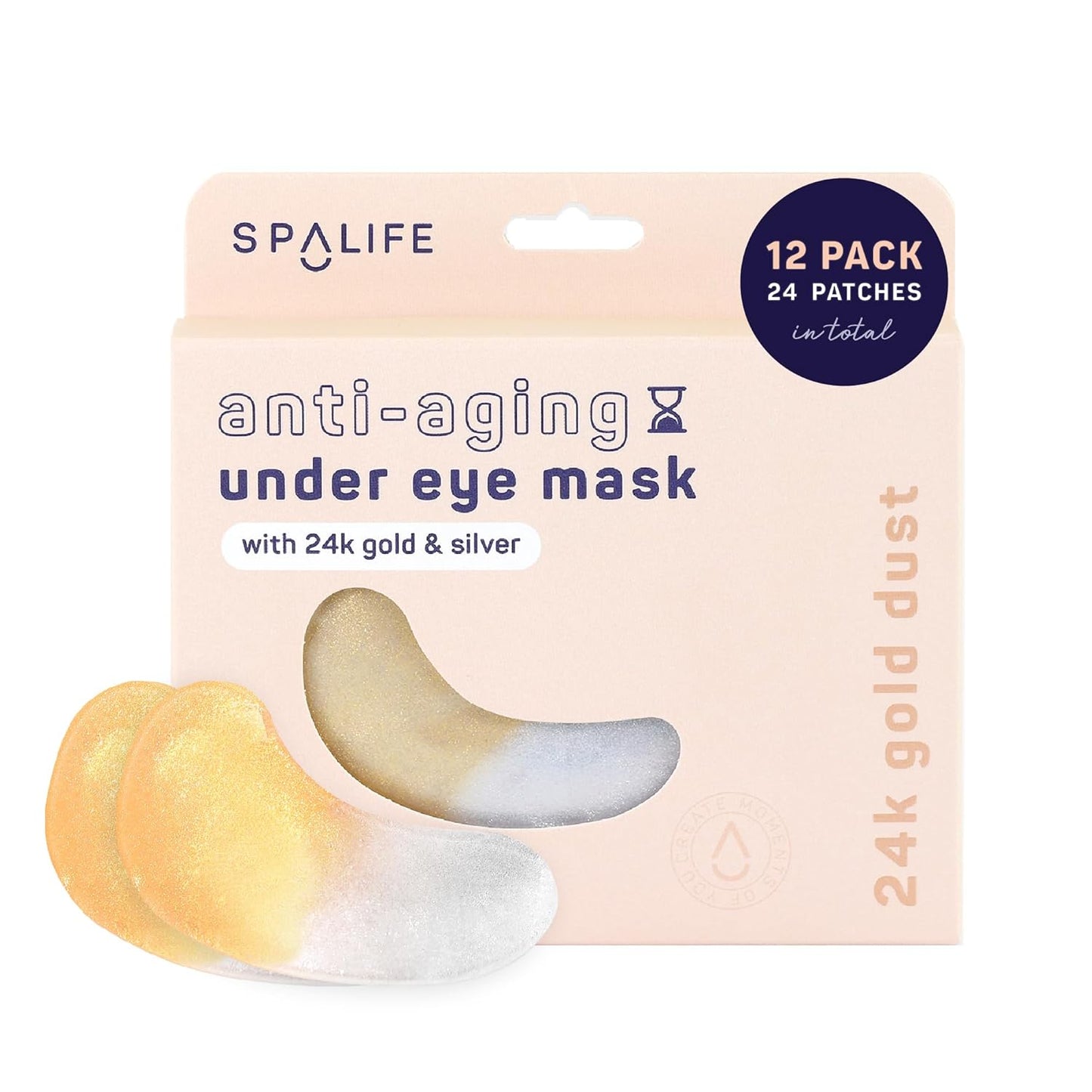 SpaLife Beauty Anti-Aging Under Eye Masks â Hydrogel Eye Patches for Fine Lines, Dryness, & Dullness with 24K Gold, Colloidal Silver â 2-in-1 Skincare Treatment â 24 Pairs