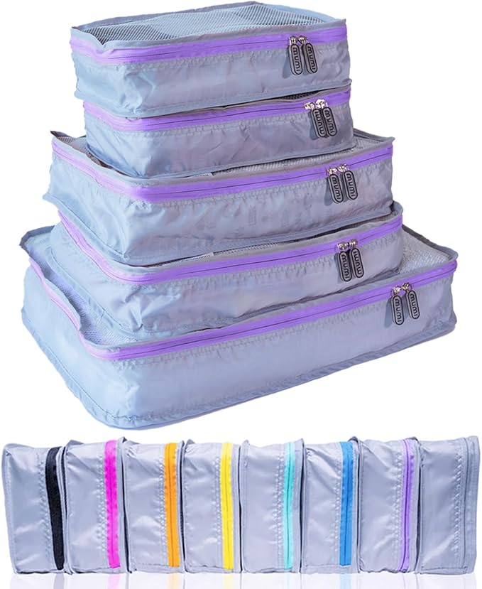 MUMI Packing Cubes â 5-Piece Compression Packing Cubes for Travel, Luggage Organizers for Suitcases, Carry-On Bags, Backpacks, and Duffel Bags â Space-Saving Travel Essentials - Purple