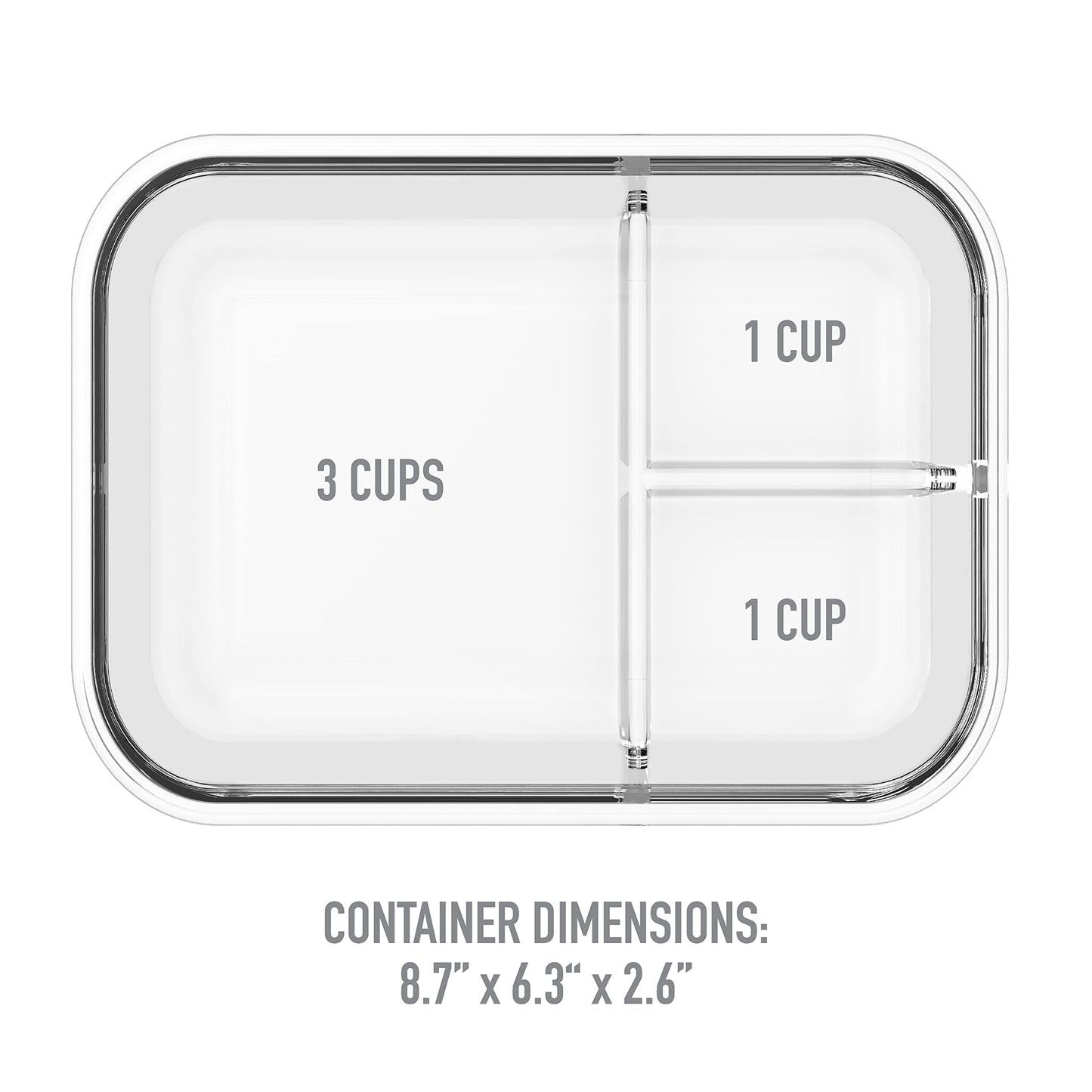 Bentgo Glass Lunch Box - Leak-Proof Bento-Style Food Container with Airtight Lid and Divided 3-Compartment Design - 5 Cup Capacity for Meal Prepping, and Portion-Controlled Meals for Adults (Gray)