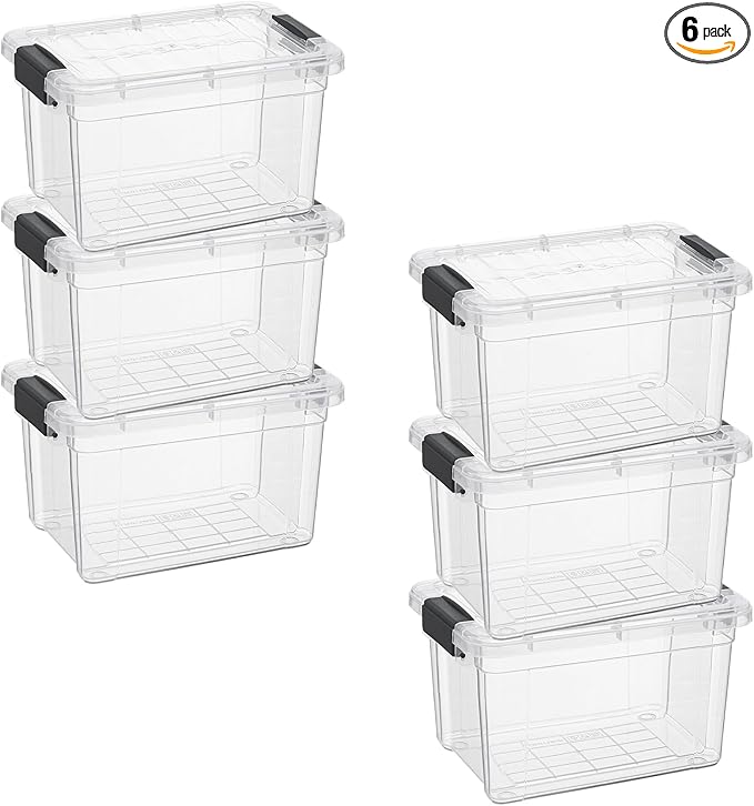 Superio Mini Storage Container Plastic Crayon Box Art Supplies and Sewing Case Stackable Clear Small Organizer for Beads, Stationery, Chalk, and Food, 1.4 Quart, 6 Pack