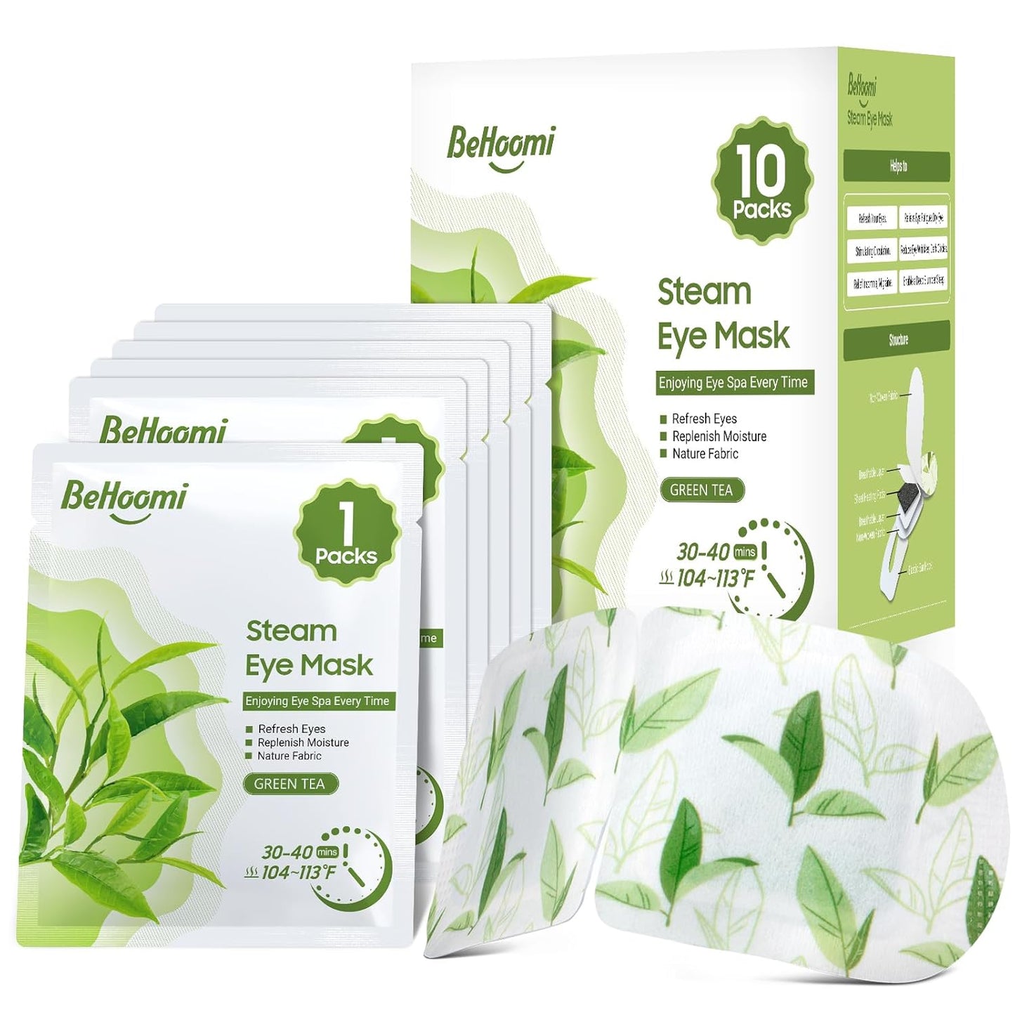 Steam Eye Mask, 10 Packs Heated Eye Mask, Self Heating Disposable SPA Warm Compress for Eyes Sleep Mask, Soothing Moist Heat Eye Masks, Travel Essentials & Relaxation Gifts (Green Tea Scent)