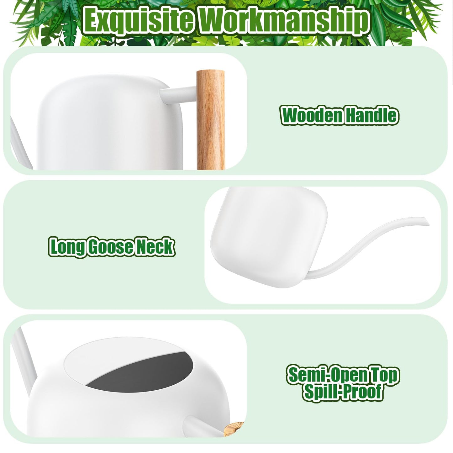 Green Moon Water Can Indoor Plant White 1.2L/41oz with Long Spout Small Water Can Metal Watering Can Pot for Indoor House Plant Bonsai Outdoor Garden Flowers Decorative