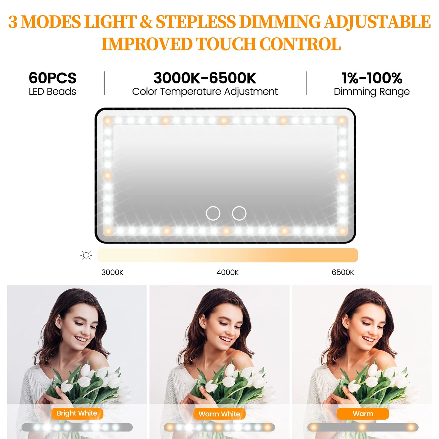 Car Sun Visor Vanity Mirror with Lights, Rechargeable Car Makeup Mirror Accessories, Birthday Gifts for Women Girl, 3 Light Modes, Dimmable Touch Led Screen, Universal for Car Truck
