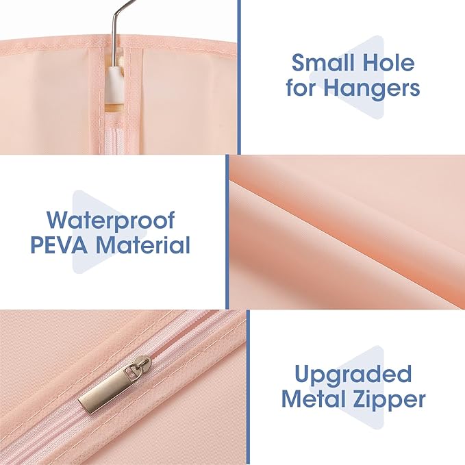 Dress Bags for Gowns, 65'' Pink Garment Bags for Hanging Clothes, Dress Garment Bag Women, Long Dress Cover with Clear Window for Dresses, Coats, Uniforms(2 Pack)