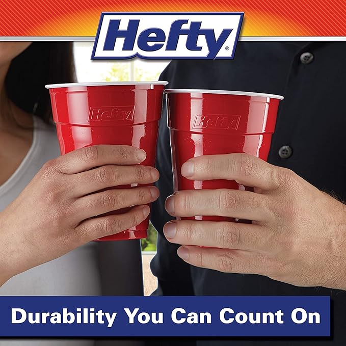 Hefty Easy Grip Disposable Plastic Cold Cups, Red, 18 Ounce (50 Count (Pack of 3))