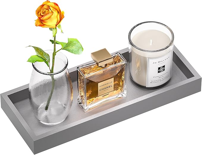 ZHWS Bathroom Vanity Tray for Toilet Tank, Perfume, Jewelry, Candle, Makeup, Decorative Tray, Kitchen Tray Counter Organizer for Soap Dispenser, Coffee Table Silver 11.3âL x 4.4âW x 1.14âH