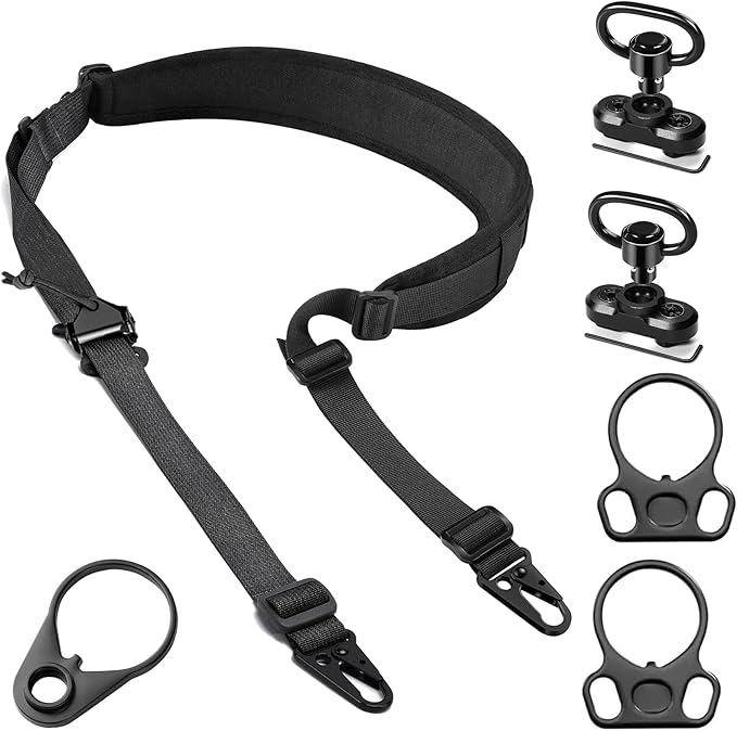 Two Point Traditional Sling 2 Point Rifle Sling with Swivel Mount Quick Adjust Gun Sling with Wide Soft Shoulder Pad Sling for Rifle and Crossbow Hunting and Outdoor Black