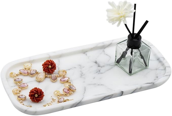 Marmor Real Natural Marble Bathroom Tray for Perfume, Candles, Jewelry Stone Vanity, Bathroom & Kitchen Counter Organizer and Home Decor Statuario Whiteï¼11.41 * 5.51 * 0.7ï¼
