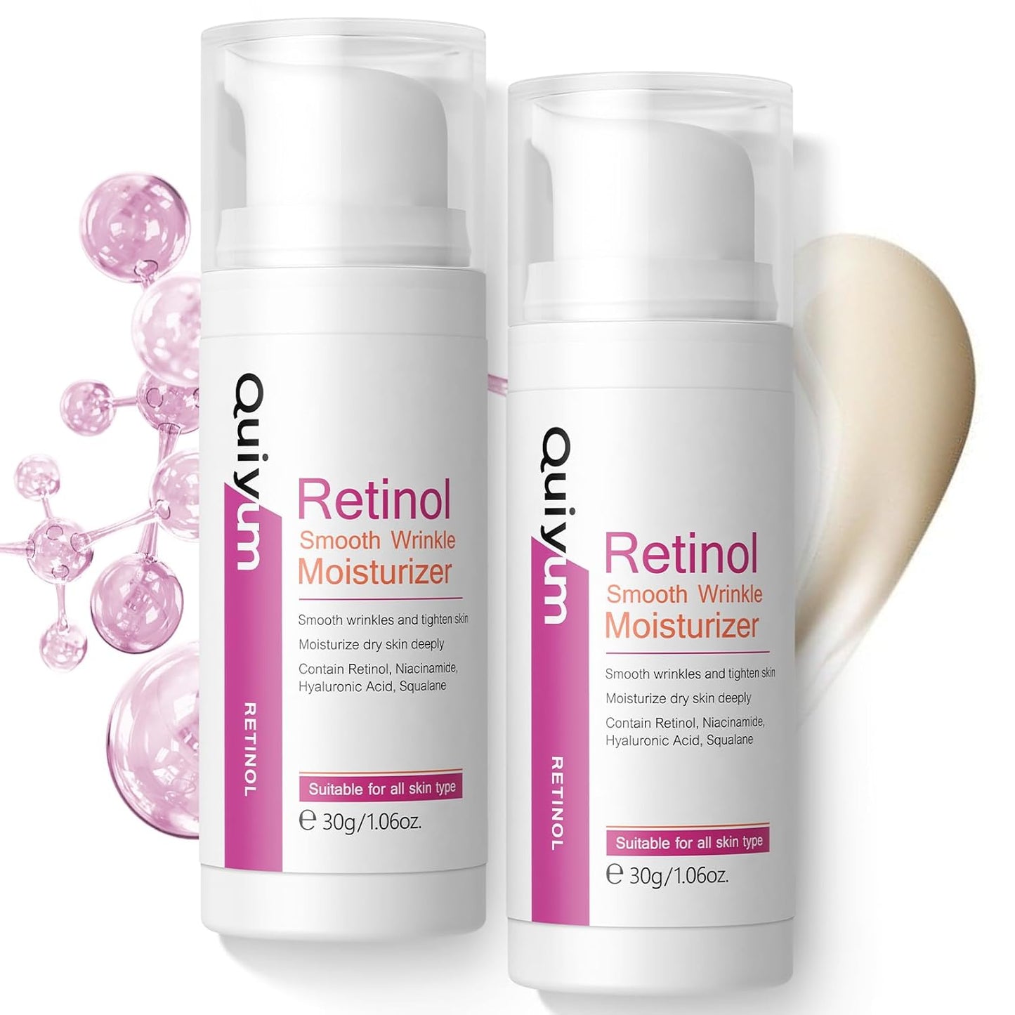 Retinol Cream for Face, Anti Aging Face Moisturizer with Hyaluronic Acid, Rapid Wrinkle Repair, Day & Night Cream Serum for Women, Reduce Fine Lines, Wrinkles & Dark Spots 1.06oz, 2Pack