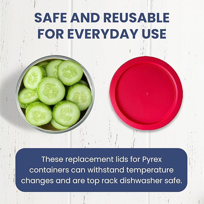 Replacement Lids for Pyrex Glass Food Storage Containers Round (2) for 7202-PC 1 Cup (3) for 7200-PC 2 Cup (2) for 7201-PC 4 Cup (2) for 7402-PC 6/7 Cup Red Blue